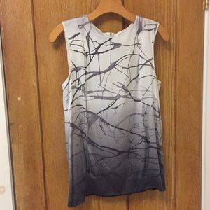 {vince} grey/Black/white silk sleeveless top